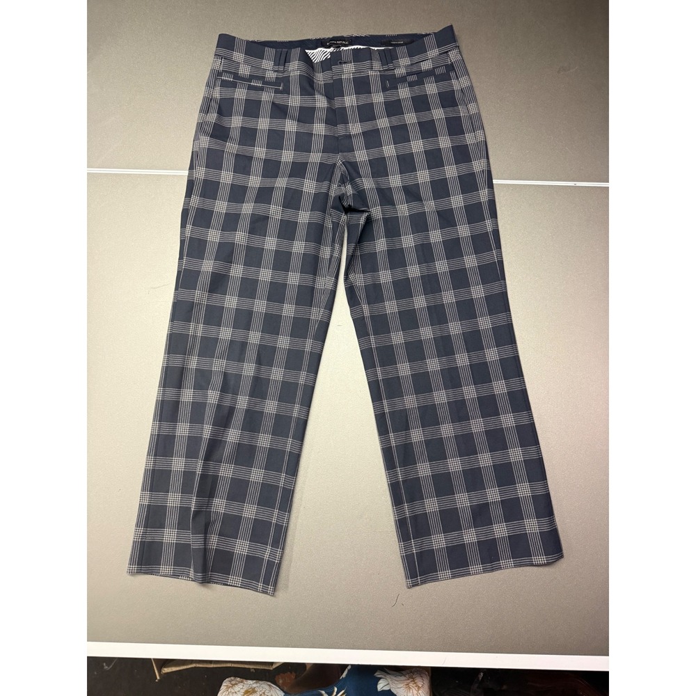 Banana Republic Logan Crop Pants Navy Blue White Plaid Size 10 Straight Leg